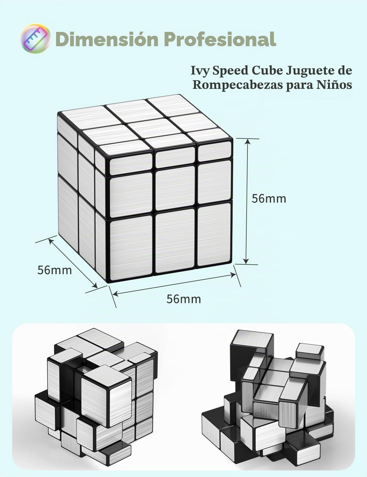 Roxenda Cubo de velocidad de espejo plateado, rompecabezas irregular de 3 x 3 pulgadas, cubo mágico para niños, cubo de rompecabezas secuencial suave de 3 x 3 juguetes para diversión rápida para niños