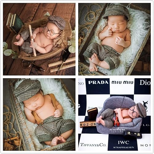 Miniatura 4 de Accesorios para fotografías de bebé recién nacido o de meses, con gorra a rayas y mameluco