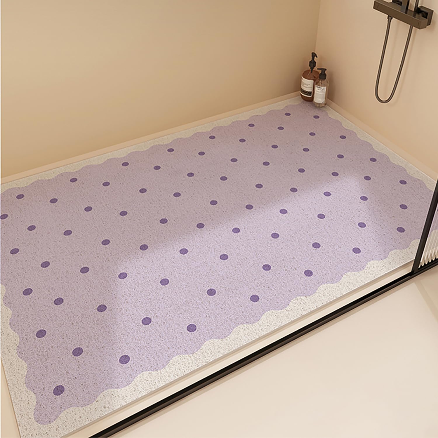 QYMYOZ Non-slip Bath Mat 60x60cm Luffa Shower Rug Drainage Holes Bath Mat Purple Non-Suction Bathroom Mat Quick-Dry Soft Absorbent Shower Tappetino