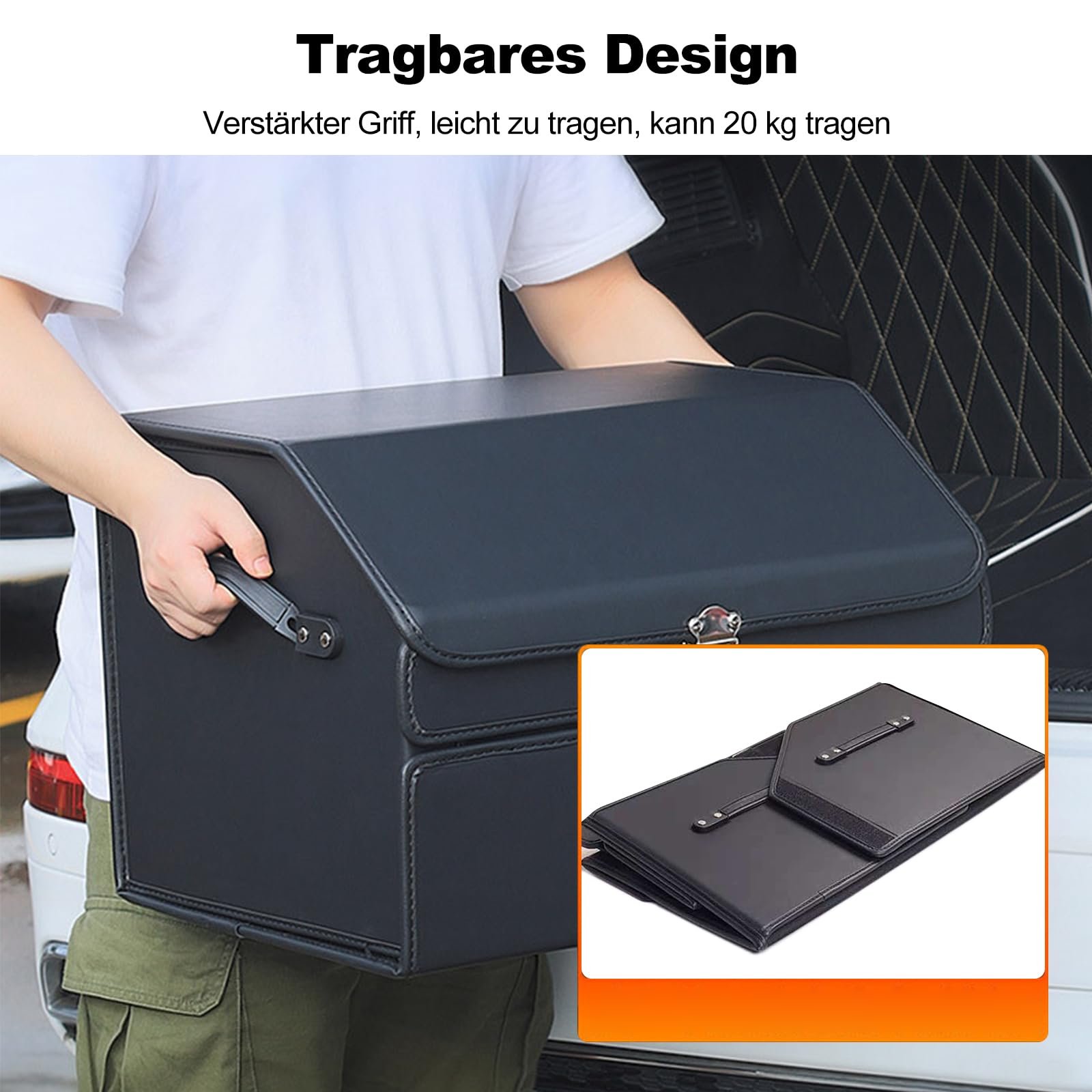 Ergocar Kofferraum Organizer, Doppelschicht Zusammenklappbarer Aufbewahrungsbox, PU-Leder Autotasche Auto Kofferraum Box, Wasserfeste Langlebig, für Auto Organize, Reisen im Freien, Camping
