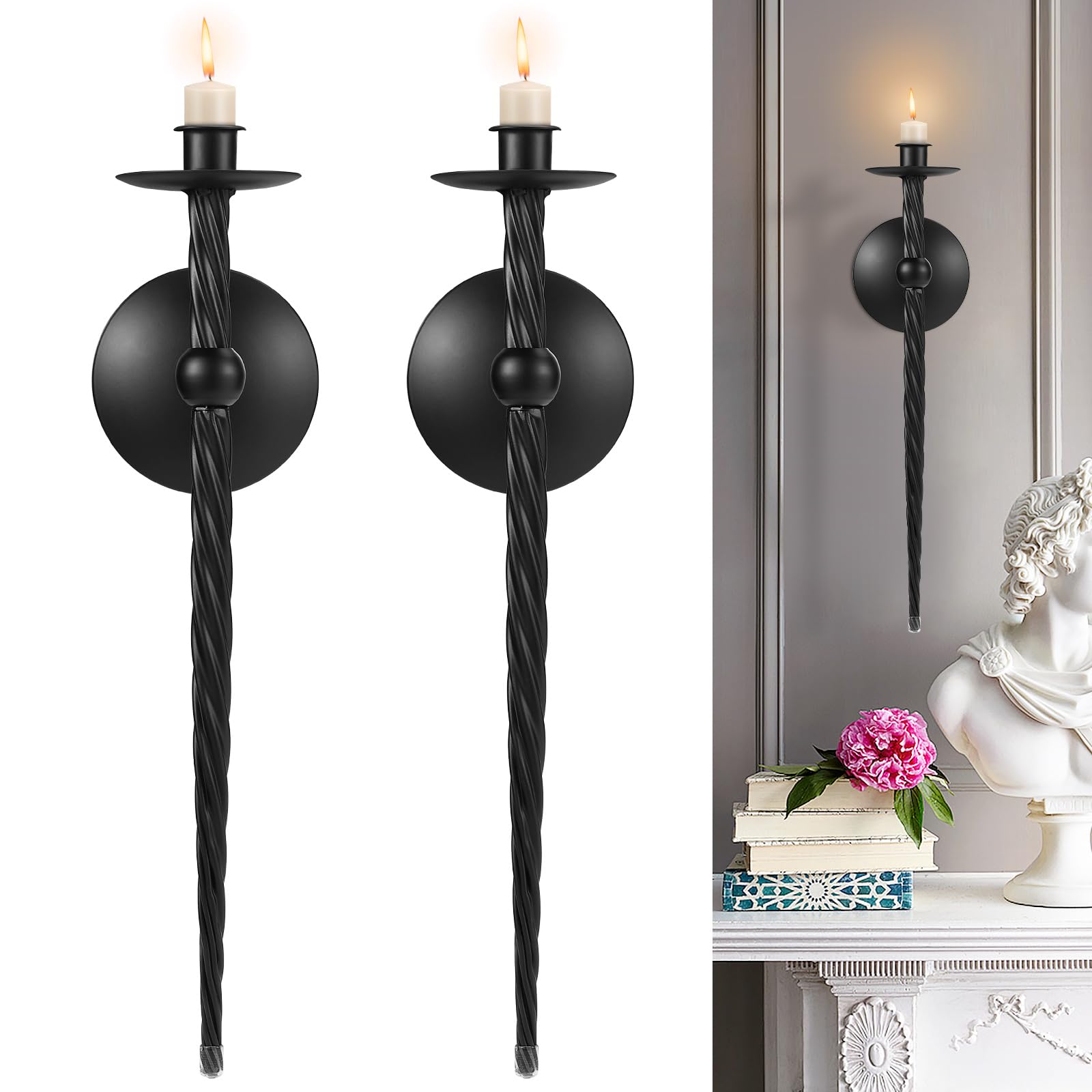 Juego de 2 candelabros de pared - Portavelas de metal trenzado grande (16 pulgadas) para decoración elegante en el comedor, sala de estar, oficina y baño