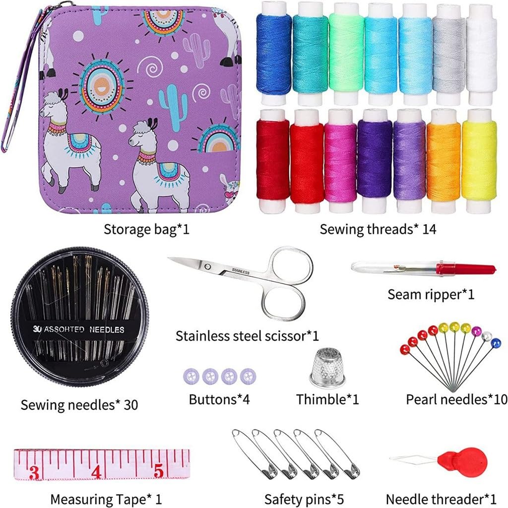 JFDBGU Kit de costura Set Color Camel Caja de costura portátil Caja de almacenamiento de 69 piezas Herramientas de bordado de costura