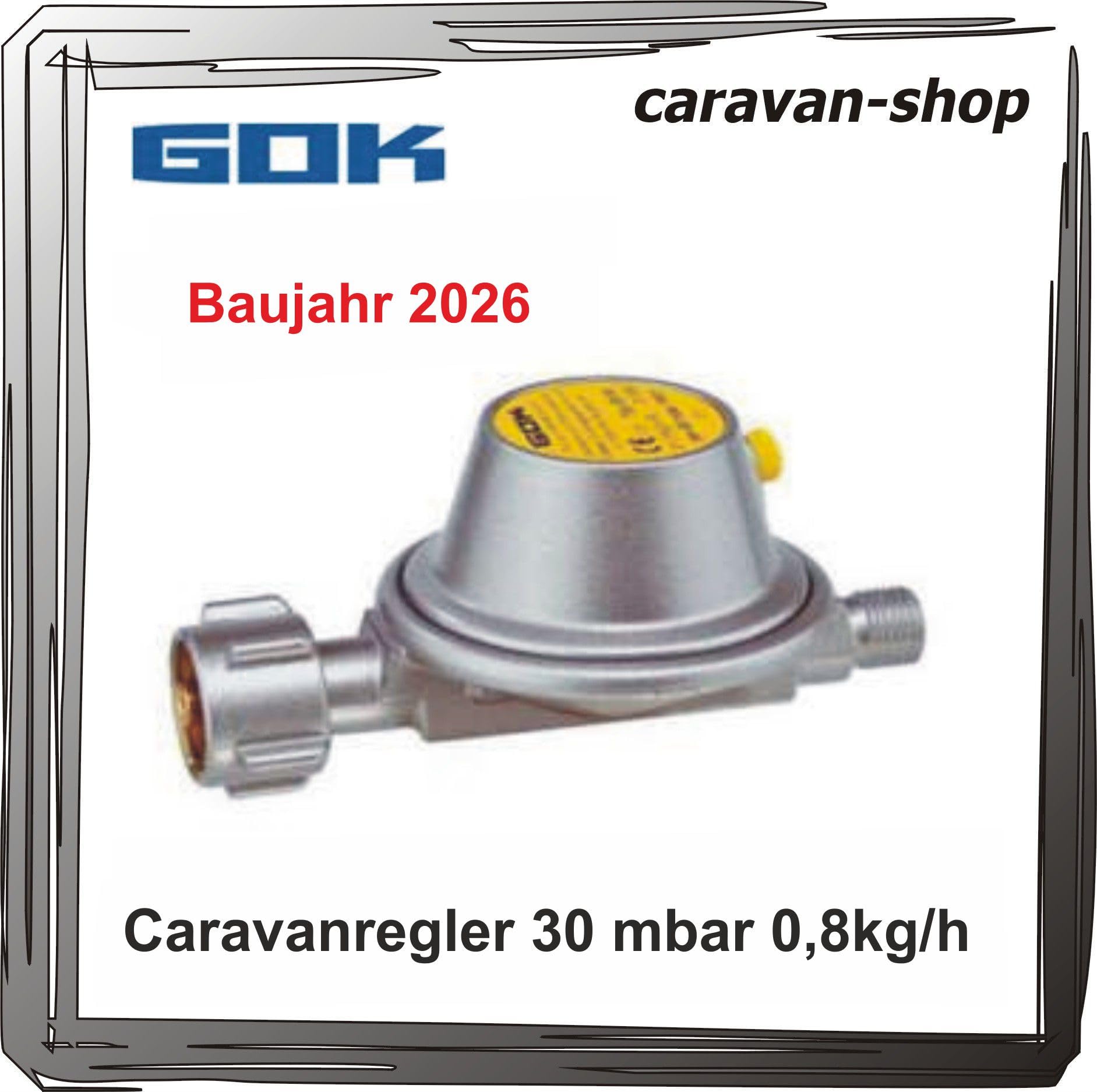 Druckminderer für Caravan Wohnmobil 30 mbar + Schlauch 40 cm, 10 mm Anschluss Gasrohr 10 mm