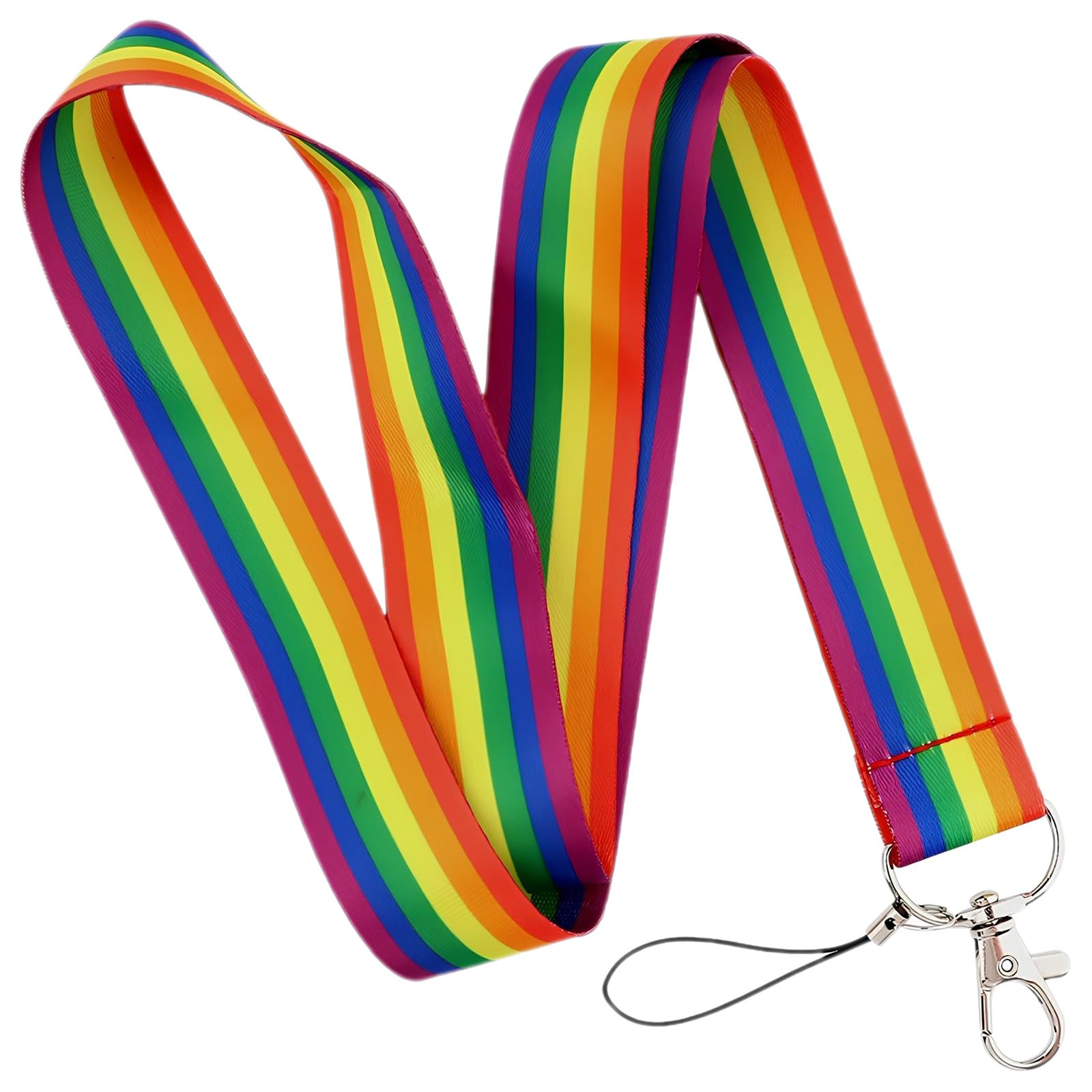Generisch Zestaw smyczy w kolorach tęczy, 45 cm, smycz Pride na dowód osobisty, telefon komórkowy i klucze, lekka taśma poliestrowa ze stabilnym karabińczykiem, przyjemna w noszeniu, do użytku na co