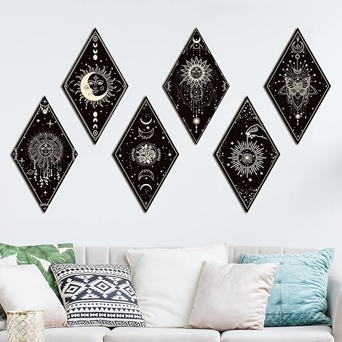 Miniatura 4 de Kathfly 6 piezas de decoración de pared bohemia, luna, estrellas, fases solares, arte de pared bohemio gótico de bruja, decoración estética de fase