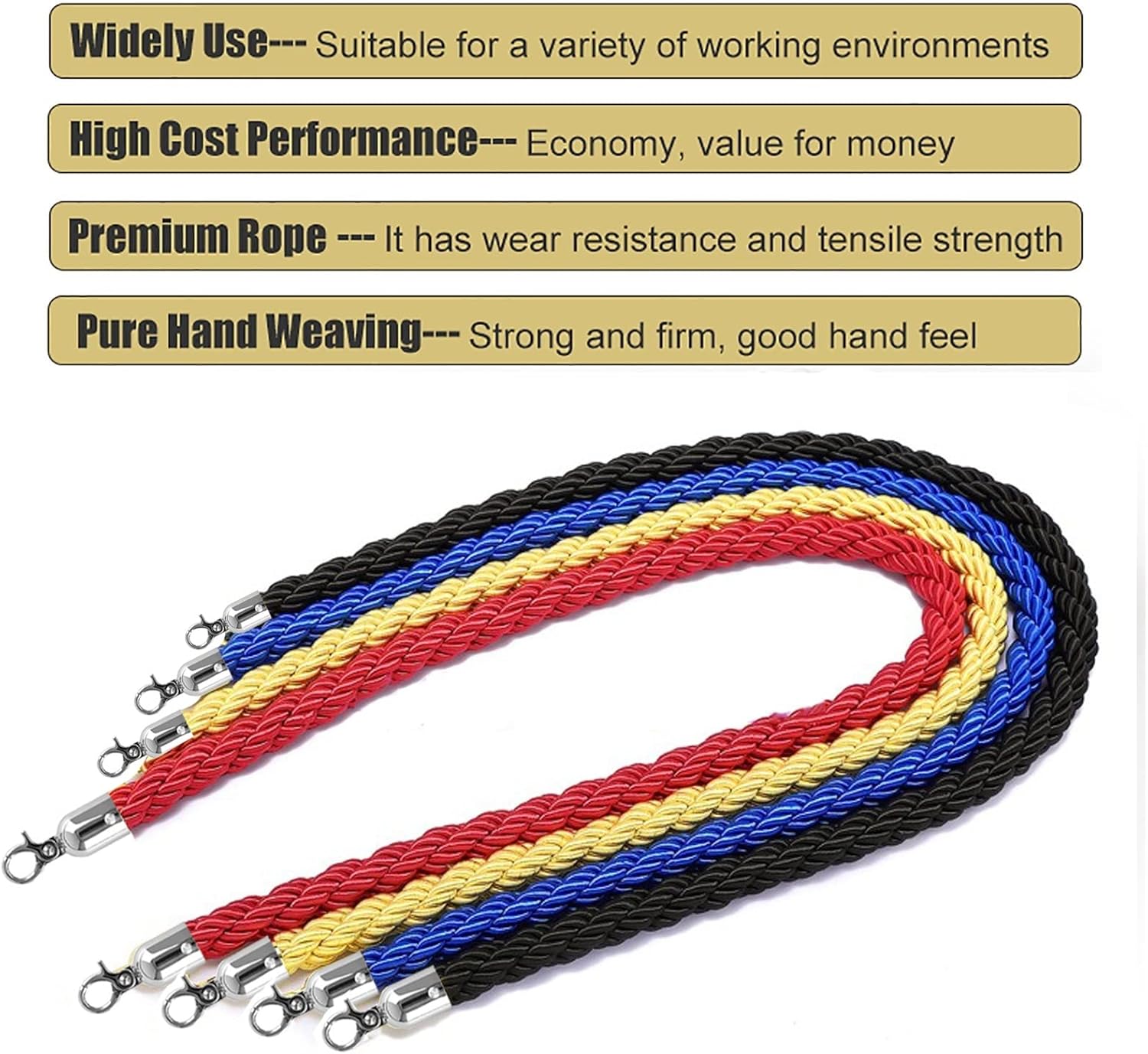 Stanchion Queue Barrier Rope, 2 pcs Exquisite Crowd Control Divide Rope with Silver Hooks, Party Event Museums Wedding (Red 1m/3.2ft)