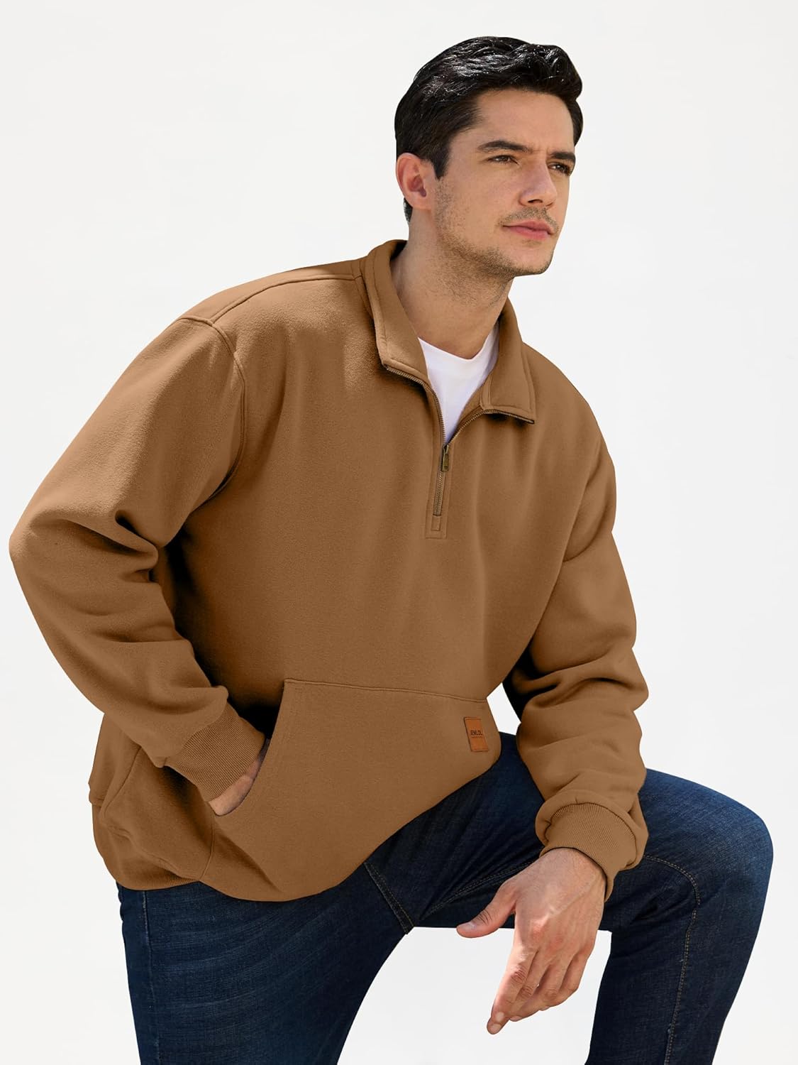 JEMLDL Men's Fleece Quarter Zip Pullover Sweatshirts Casual Long Sleeve Warm Mock Neck Sweatshirt with Pockets - Image 6