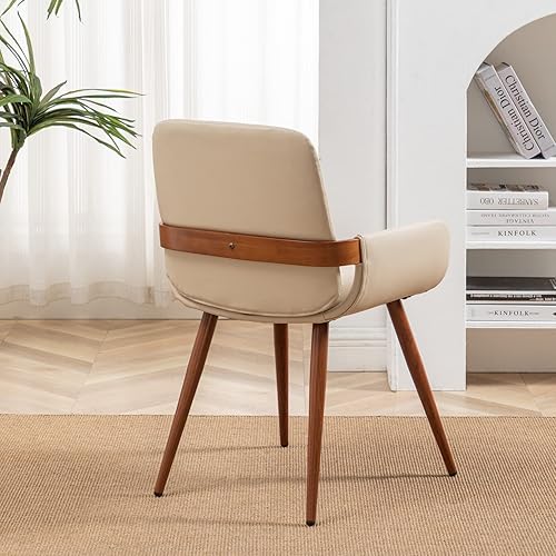 Miniatura 4 de LUNLING Juego de 2 sillas de comedor modernas de mediados de siglo, sillas laterales de piel sintética con reposabrazos, patas de metal, pie