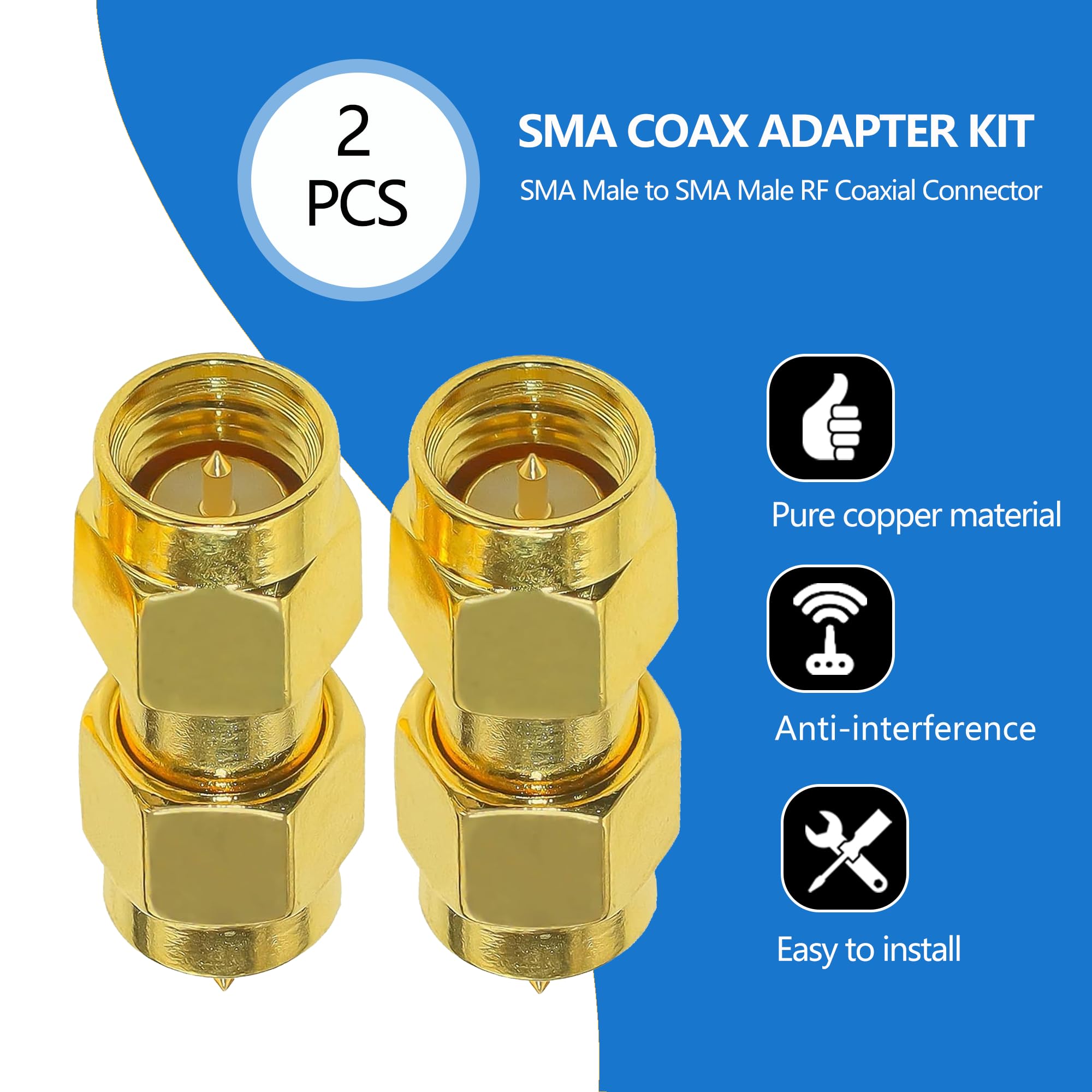 TUOLNK Adattatore SMA Maschio a Maschio Kit Connettore Coassiale Dritto per Prolunga Radio Router Convertitore Accoppiatore 2 Pezzi