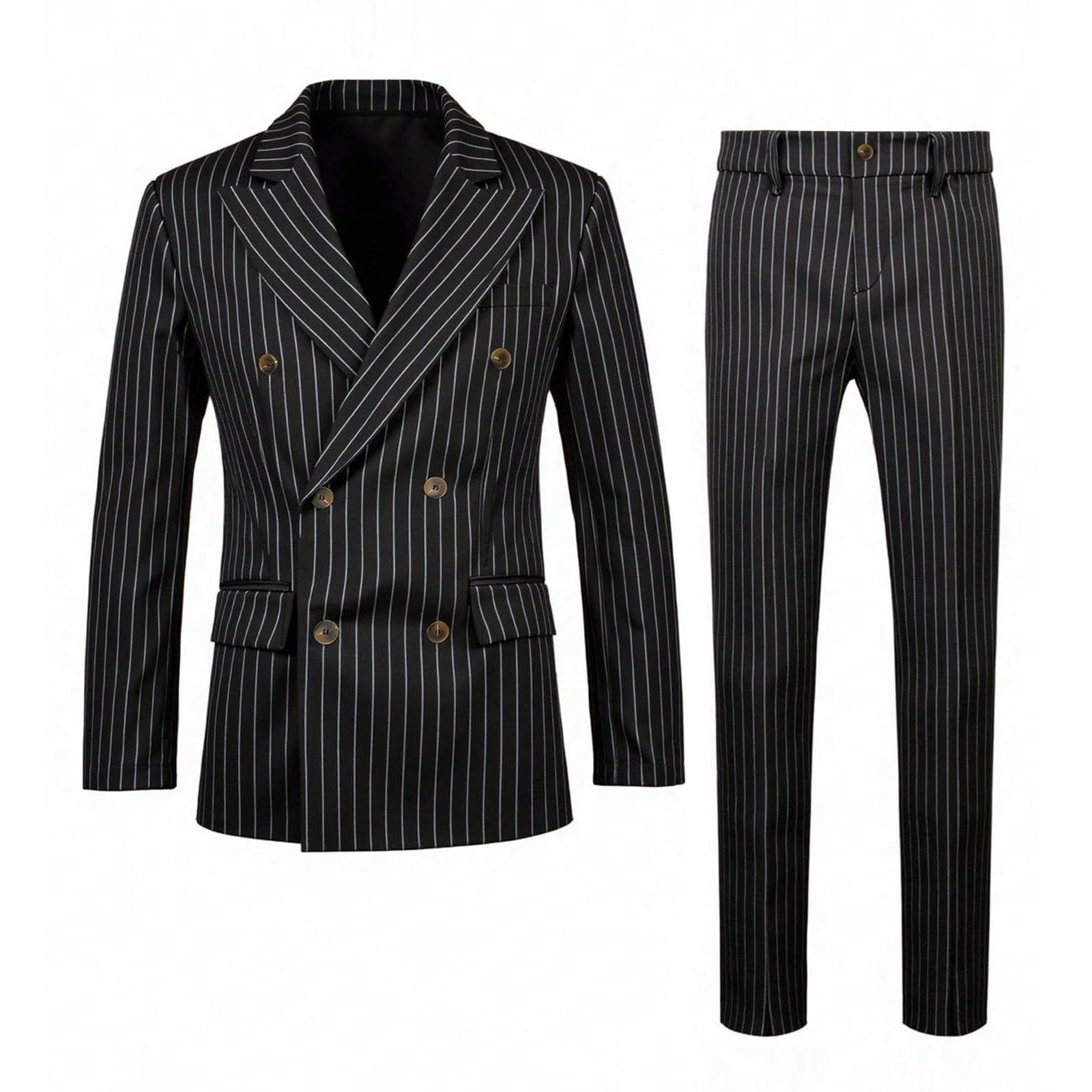 Generisch Ensemble 2 pièces à rayures pour homme - Veste et pantalon décontractés à double boutonnage - Pour mariage - Pour le marié - Combinaison à rayures - Affaires - Smoking - Boutons - Baggy