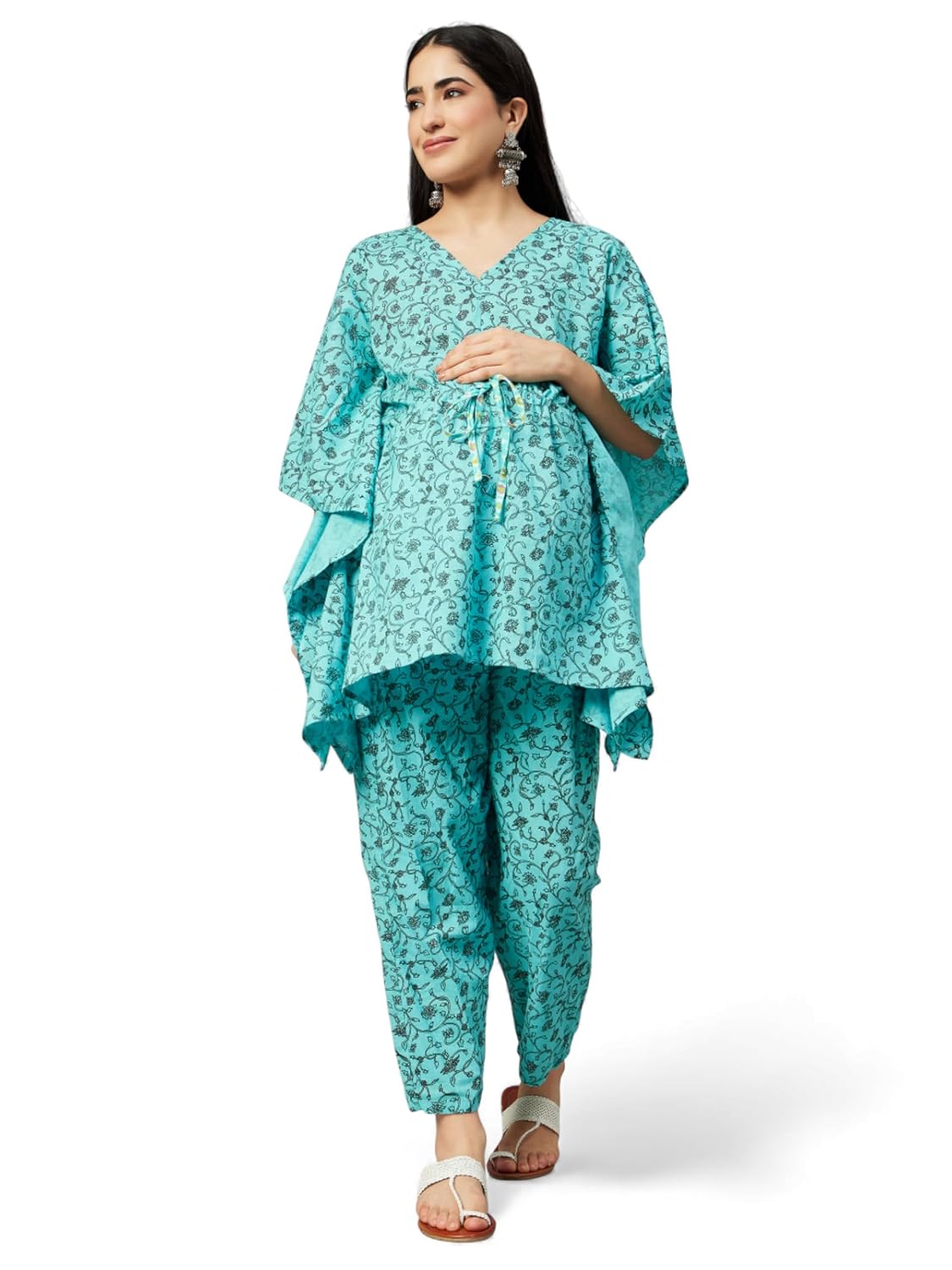 Aaheli Women’s Cotton Printed Maternity Kaftan Top & Pant Set | Comfortable & Stylish Pregnancy Wear | Cotton Maternity Ni...