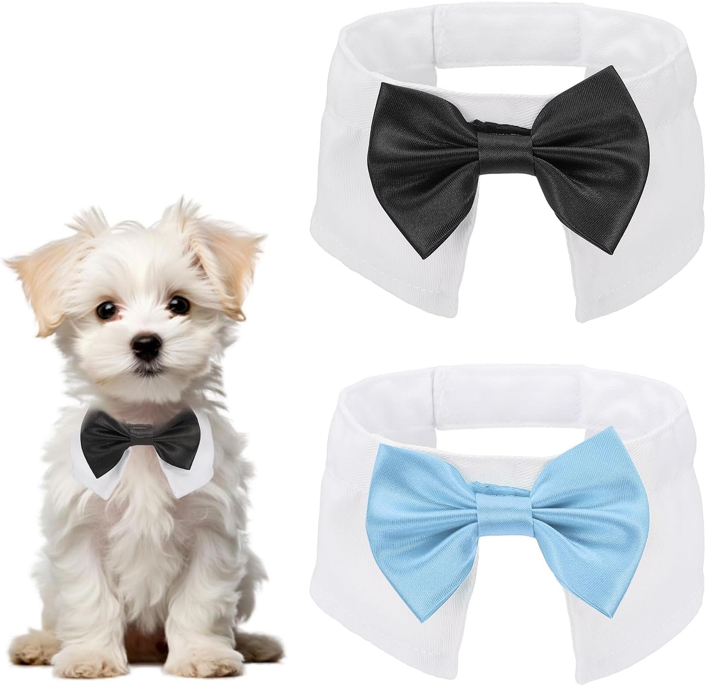 Dog Bow Tie, Tuxedo Bowtie with Collar,2Pcs L Sky Blue/Black