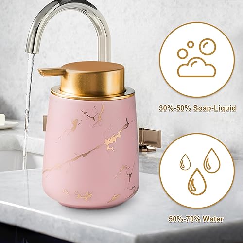 Miniatura 5 de YYW Dispensador de jabón espumoso de cerámica, dispensador clásico de loción de jabón a rayas, dispensador de jabón ligero de lujo, fácil de