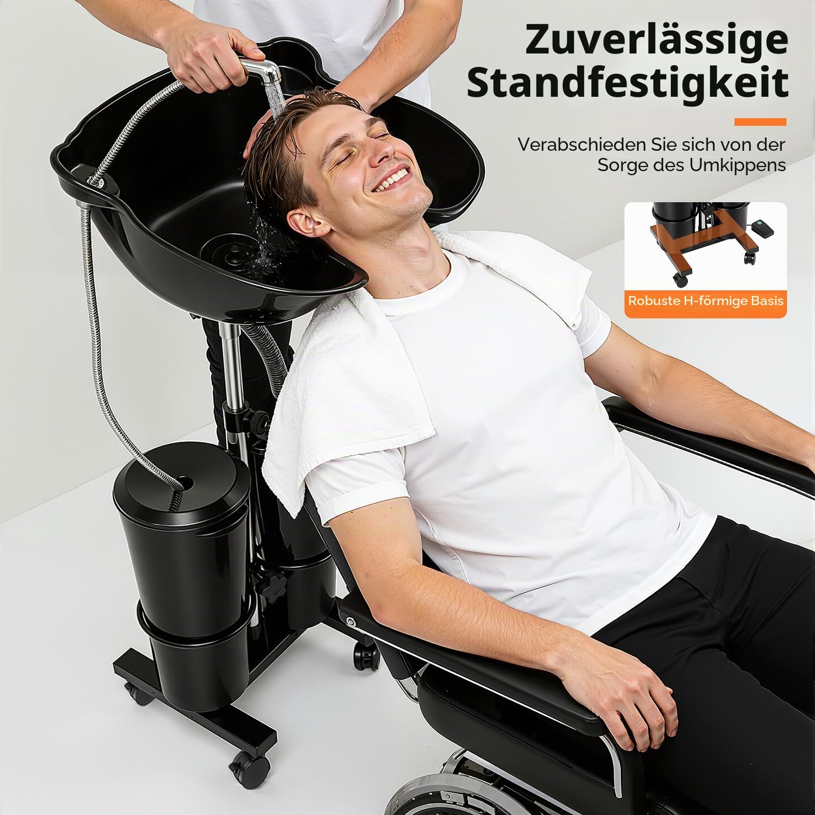 Friseur Waschbecken Mobiles Doppelte Eimer Waschbecken 1,05-1,4 m Höhenverstellbar Rückwärtswaschbecken Freistehend Shampoo Becken mit 2 x 10L Eimer und 4 Räder Haarwaschbecken