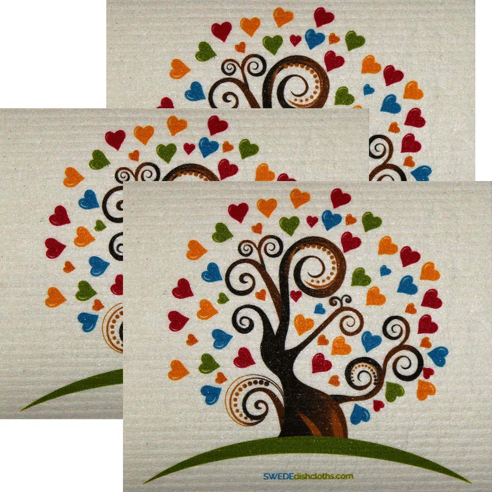 Heart Tree Set of 3 Each Swedish Dishcloths ECO Friendly Absorbent Cleaning Cloth Reusable Cleaning Wipes