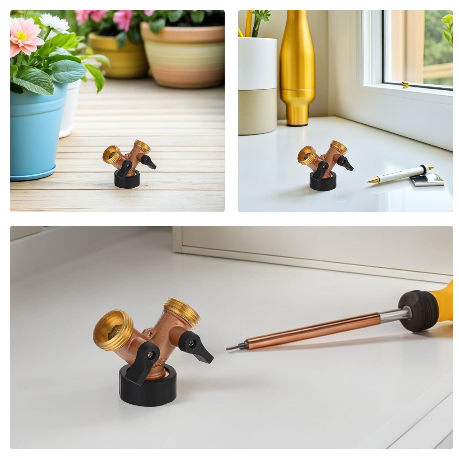 Yardwe 2 Pezzi in Ottone, Adattatore per Tubo da Giardino a 2 Vie, Raccordo rapido per Tubo dell'Acqua, valvola, Raccordo per Flessibile
