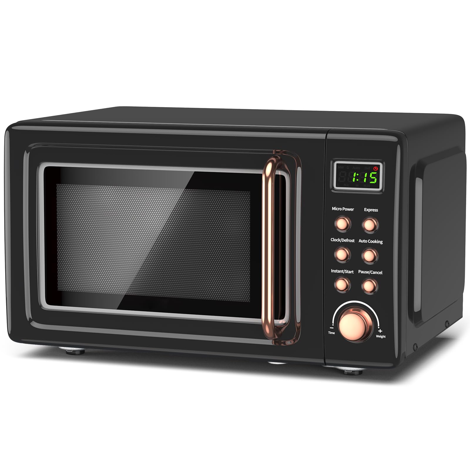 Moccha Compact Retro Microwave Oven, 0.7Cu.ft, 700-Watt Countertop Microwave Ovens w/5 Micro Power, Delayed Start Function, LED Display, Child Lock, Small Microwave(Black)