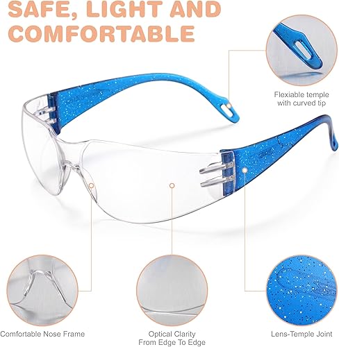 Miniatura 5 de PTCOL Lentes de seguridad para niños, resistentes a los arañazos, resistentes a los impactos con lente transparente, marco de colores brillantes