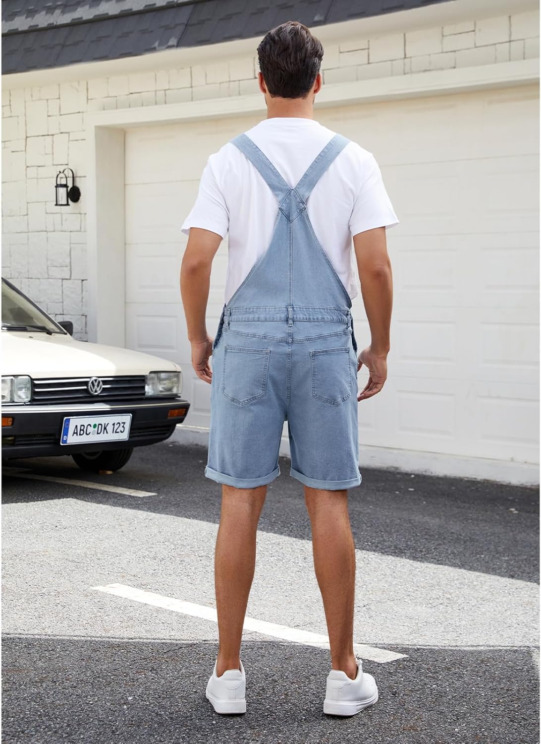 Mens Denim Shorts Bib Overall Jean Romper Casual Loose Fit Walkshort Summer Jumpsuit Coveralls with Zipper - Image 5