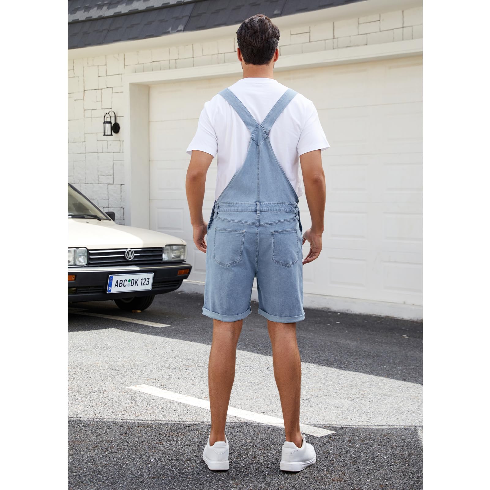 Overol de mezclilla para hombre, estilo casual, holgado, con cremallera, para verano