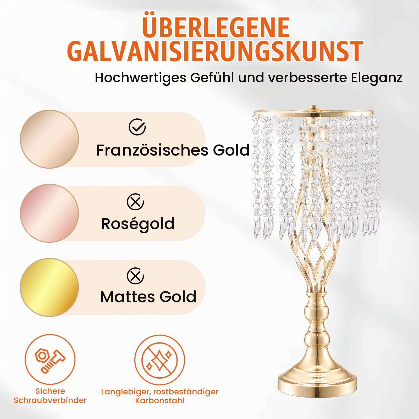 VEVOR 12 STK 49 cm hoher Blumenständer aus Kristallglas für Hochzeiten, Metallvase für Hochzeitsmittelstücke, goldene Blumenhalter, Blumenständer für Tische, Hochzeitsessen, Partys
