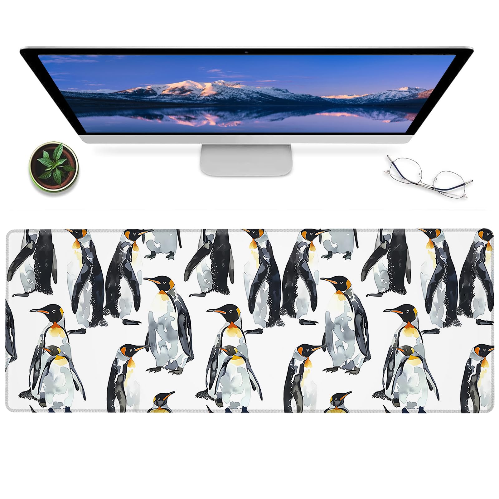 ainori Cute Penguin Gaming Mouse Pad,12x31.5in Non-Slip Rubber Adorable Winter Playful Animal Desk Mat,Large Extended Mousepad for Office Home Laptop,
