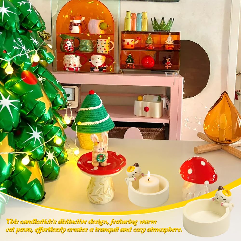 2 Pezzi Portacandele Gatto Portacandele con Gattn Che Scalda Zampe Candela a Gatto Gatti Cartoon Tea Light Candle Holder Portacandeles per Gatti Regalo per Gli Amanti dei Gattn(senza candela)