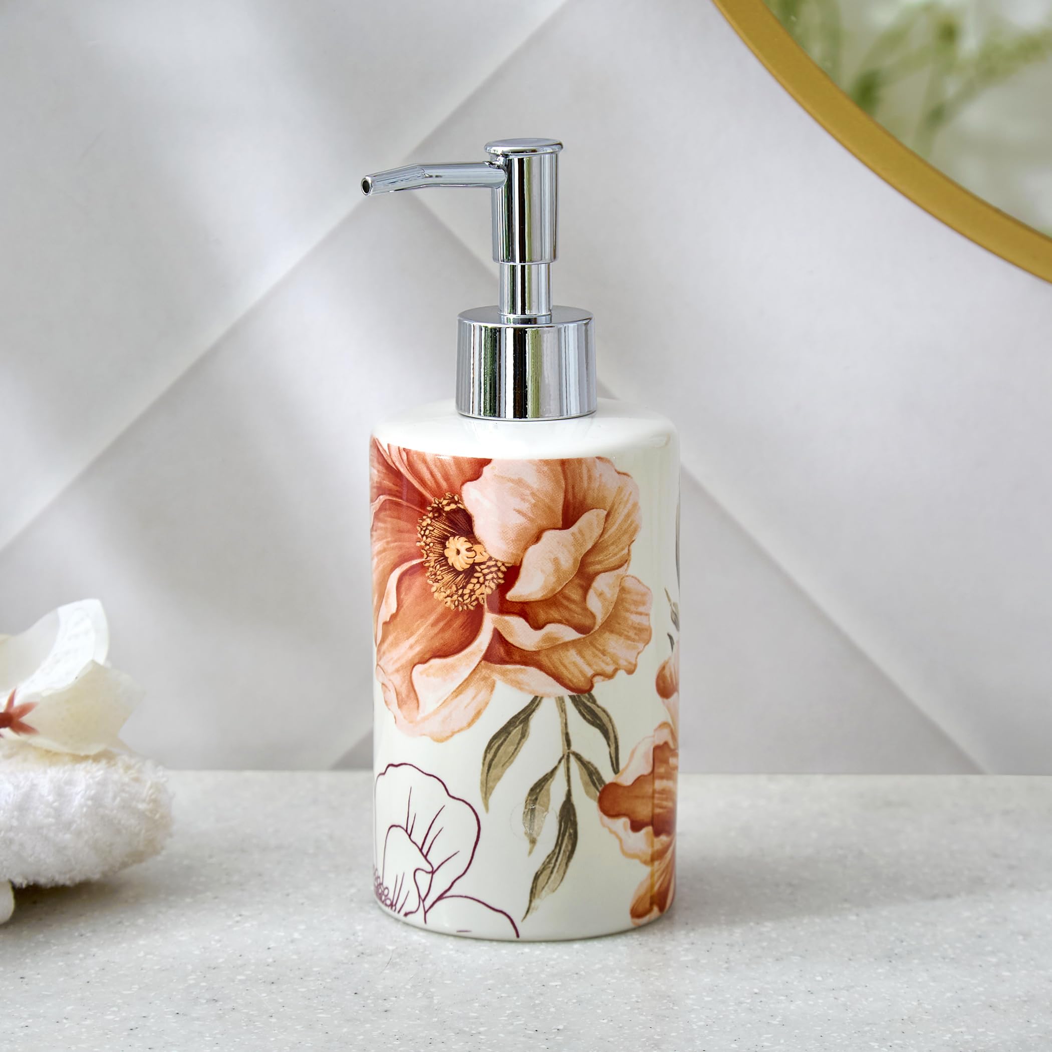 Home Centre Mekong Janett Ceramic Floral Print Soap Dispenser - 330ml-image-17