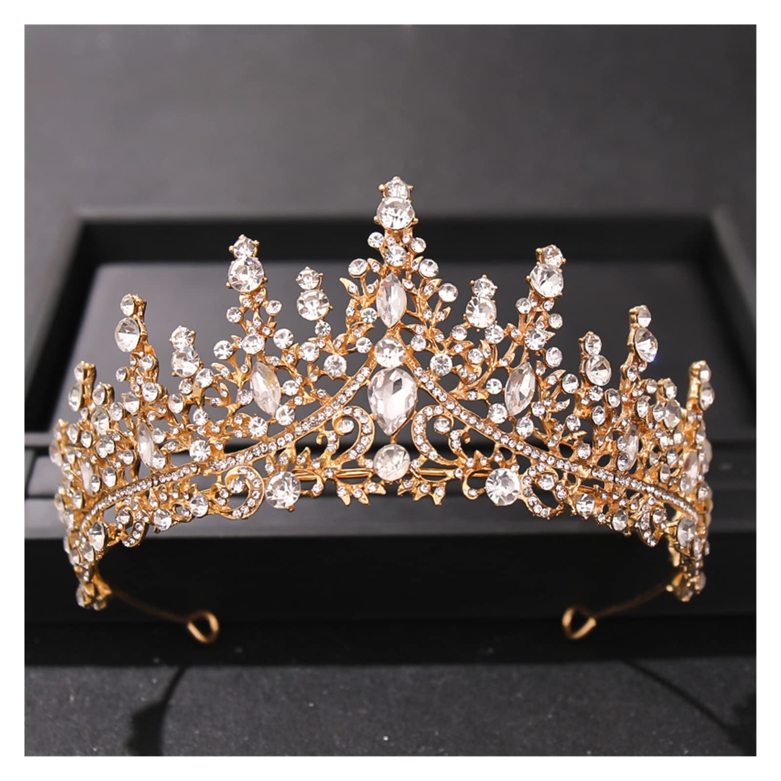LNNSHX Barock Vintage Rose Gold Kronen und Tiaras Pfirsich Kristall Braut Frauen Tiara Krone Festzug Abschlussball Diadem Hochzeit Haarschmuck Tiara (Metallfarbe: Gold)