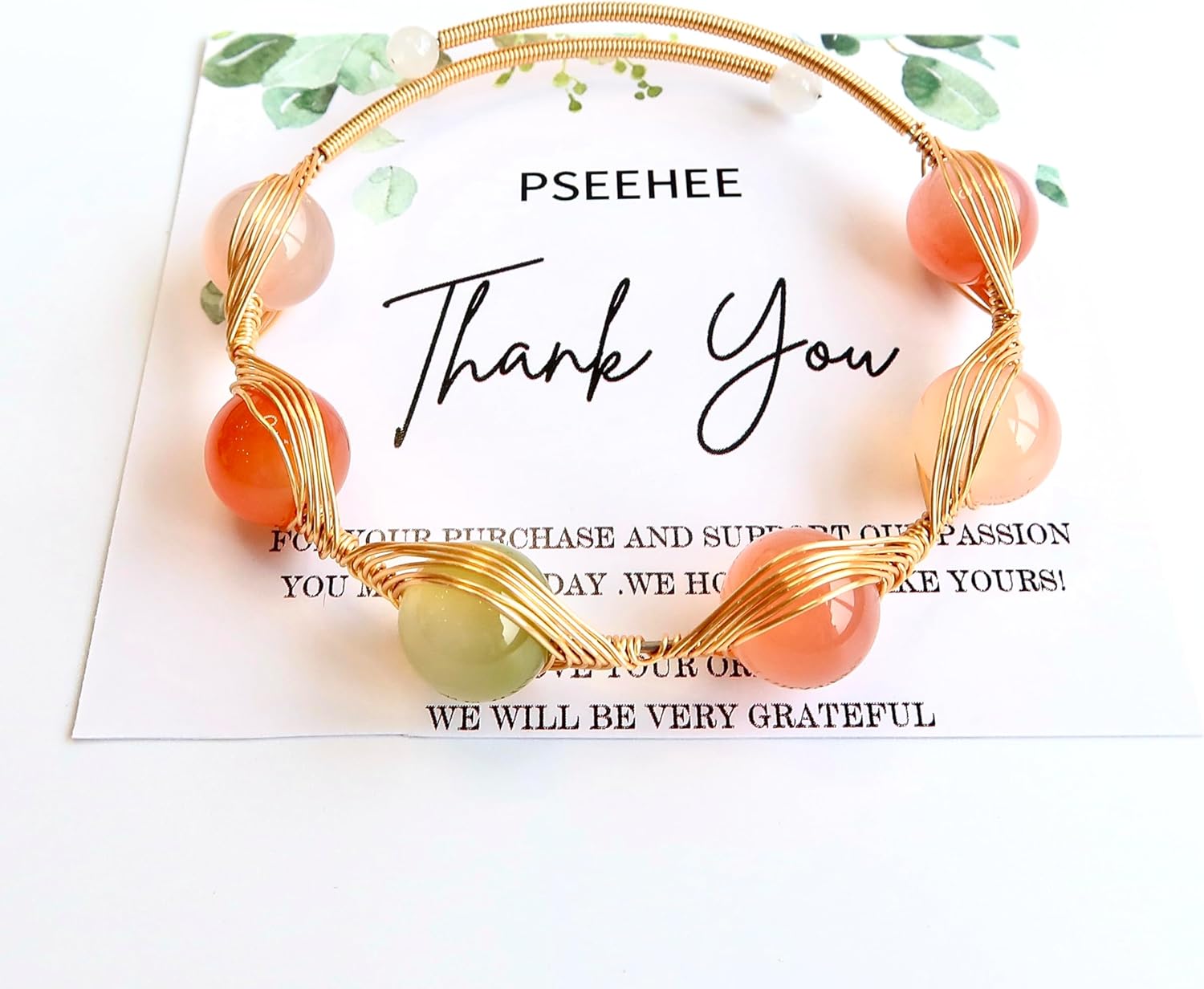 Handmade Genuine Rainbow Yan Yuan Agate 14k Gold Filled Wire Wrapped Bracelet, Evil Eye Birthstone Chakra Healing Grounding Gemstone Crystal Beads Adjustable Bangle Cuff Jewelry Gift for Women - Image 3