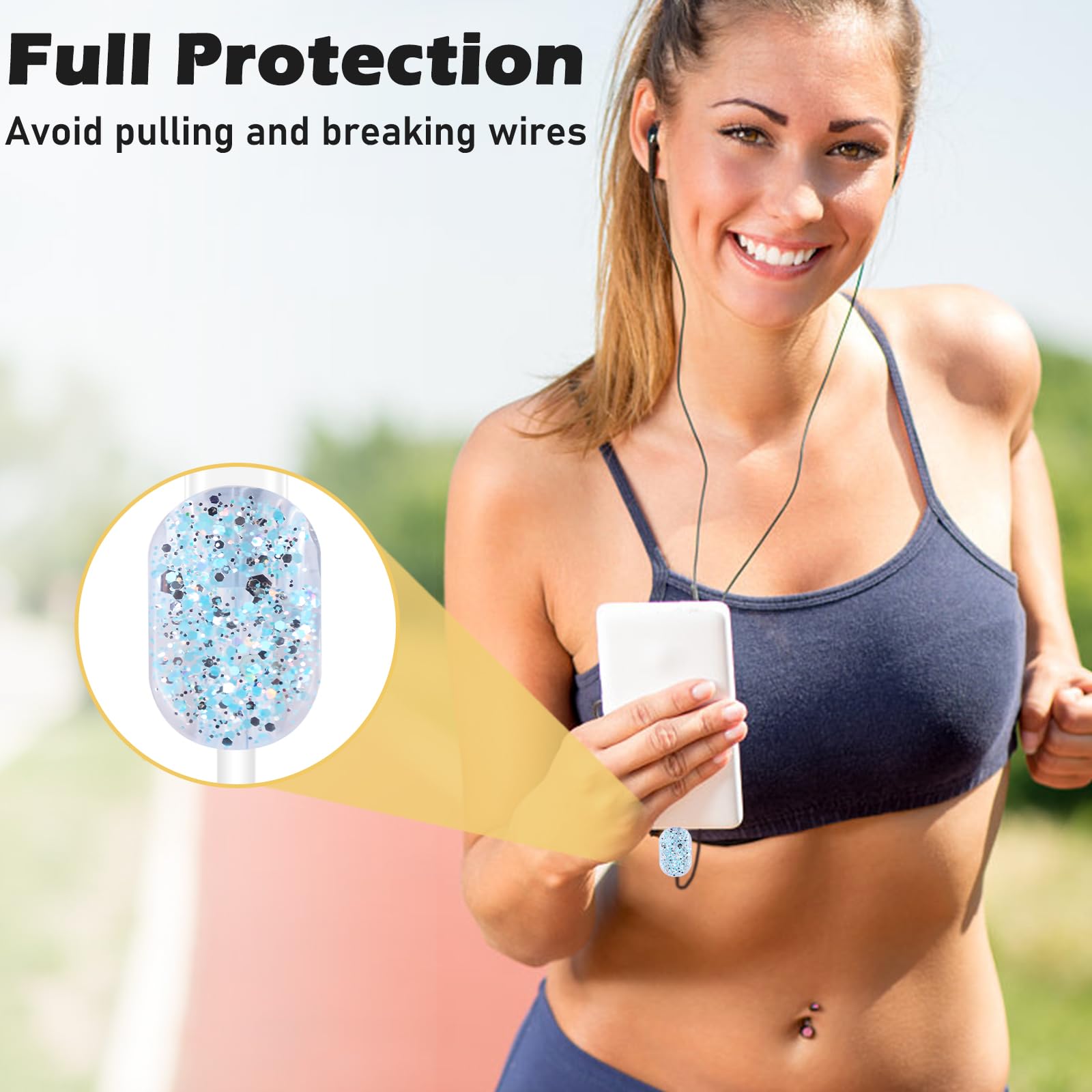 Série de Câbles Protection avec Modèle de Joli Cœur Bleu pour iPhone Chargeur, Protecteur de Câbles Type-C, Protecteur de Ligne de Données pour USB, Attaque de Câble Chargeur Protecteur pour iPhone