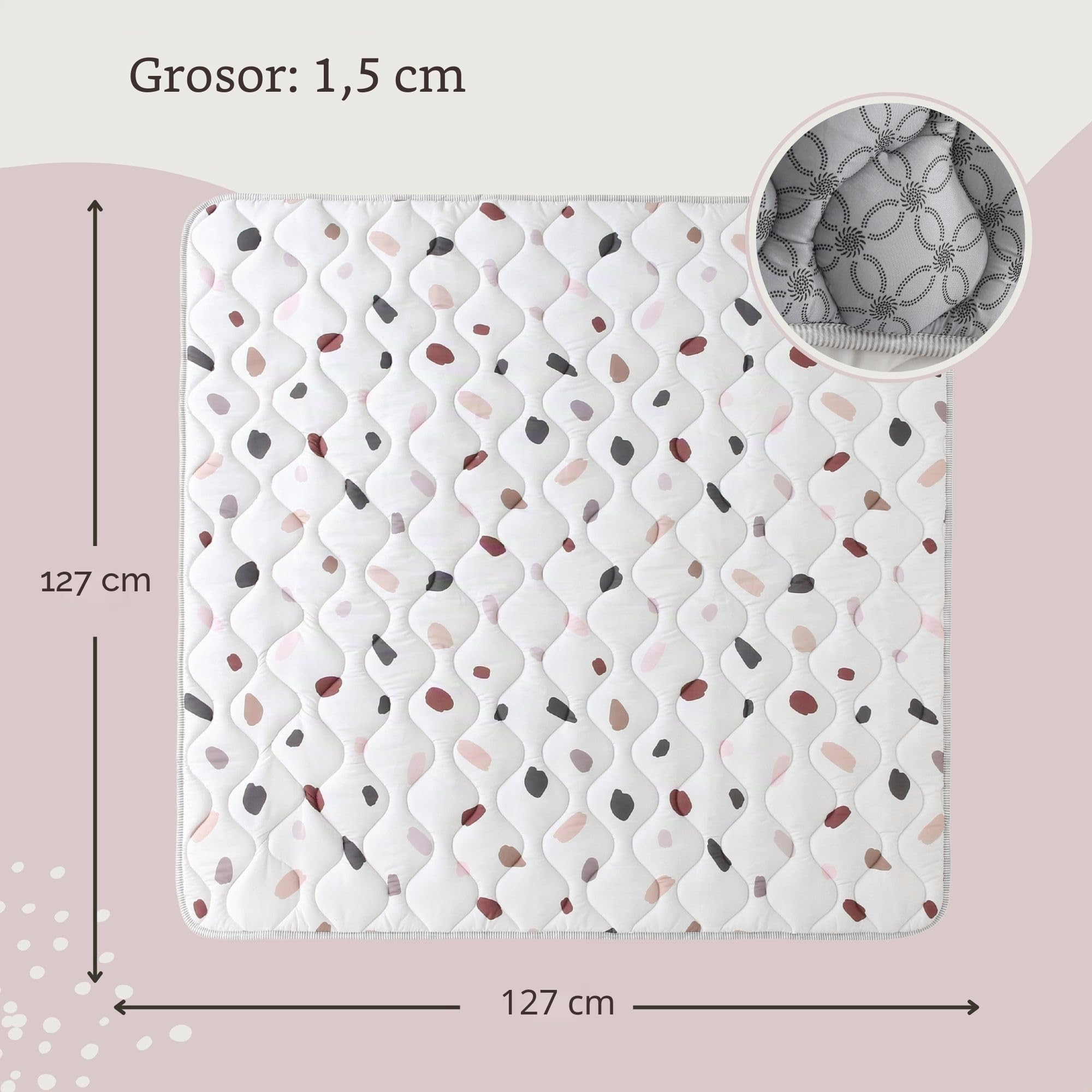 Hakuna Matte Manta acolchada para gatear para bebé, 127 x 127 cm, confeti – extra grueso 1,5 cm y suave alfombra para gatear en bonito diseño unisex – Alfombrilla de juego para bebé con base