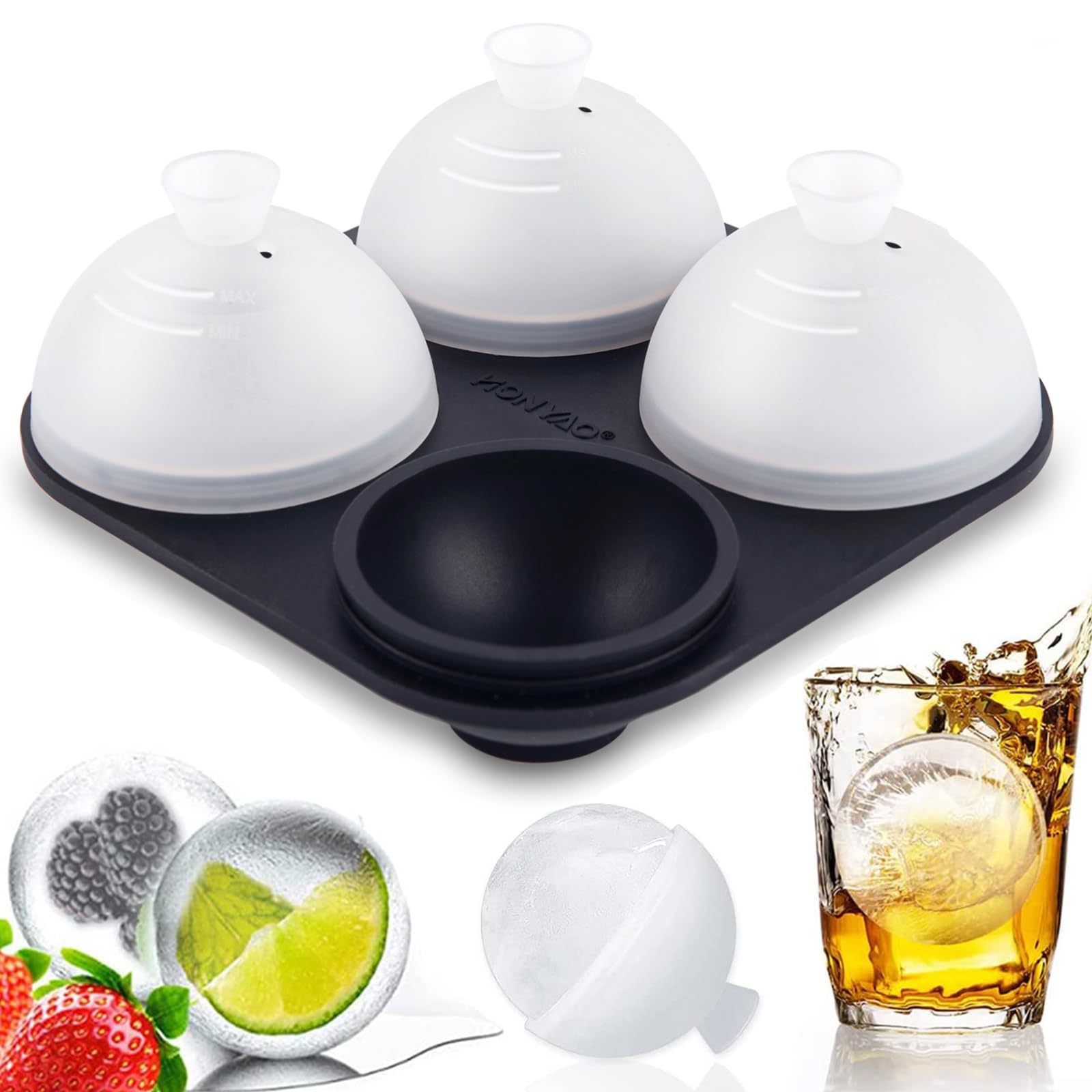Stampo Ghiaccio Sfera Silicone - 4 Pezzi Con Coperchio, Sfere XXL Da 6cm, Senza BPA, Per Cocktail E Whisky - Foto 5