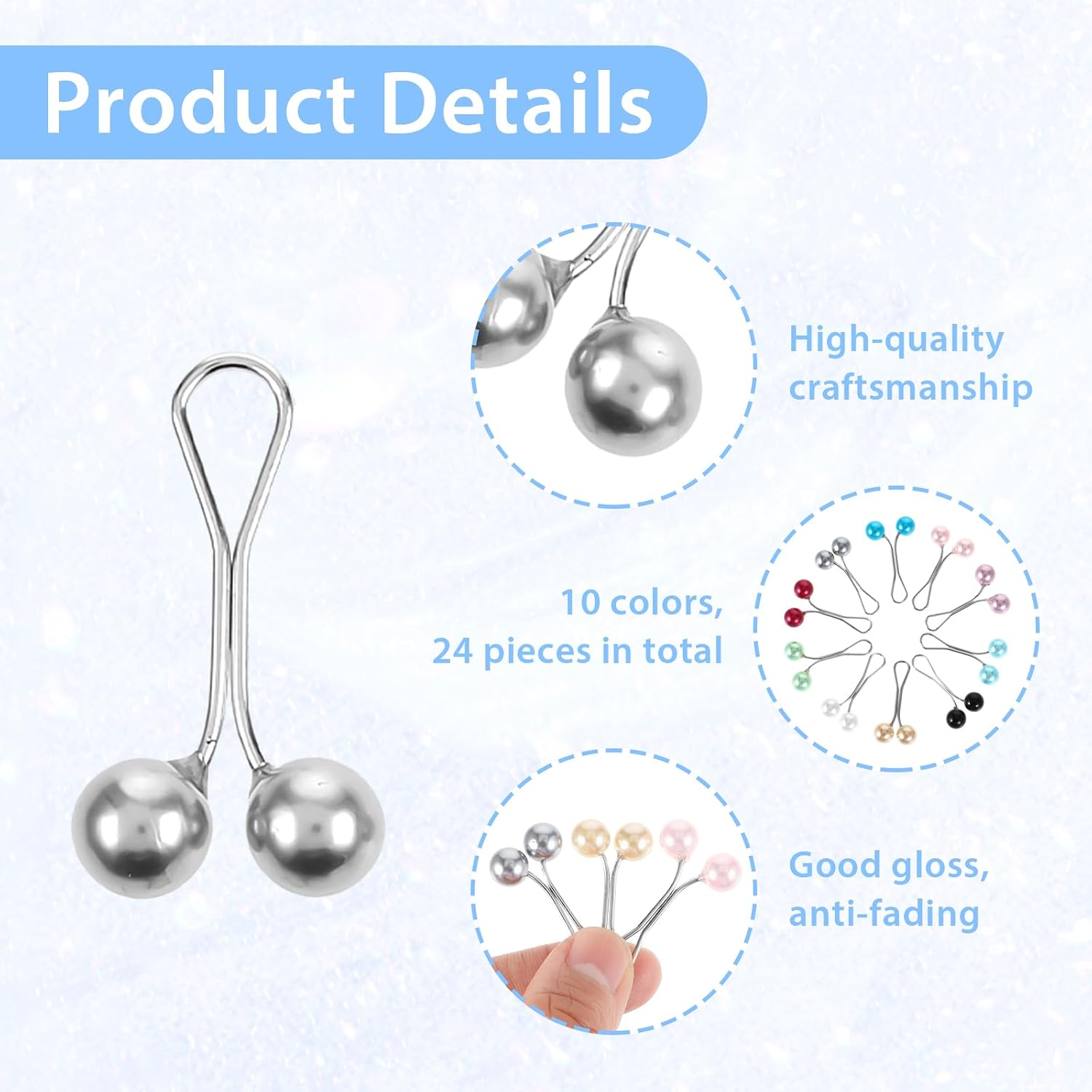 24 Pcs hijab pins for women Muslim Pearl Scarf Clips Multicolor Headscarf Pearl Pins Brooch Pin Clips Shawl Scarf Safety Pins For Sweater Scarf Hijab Pins Accessories image 3