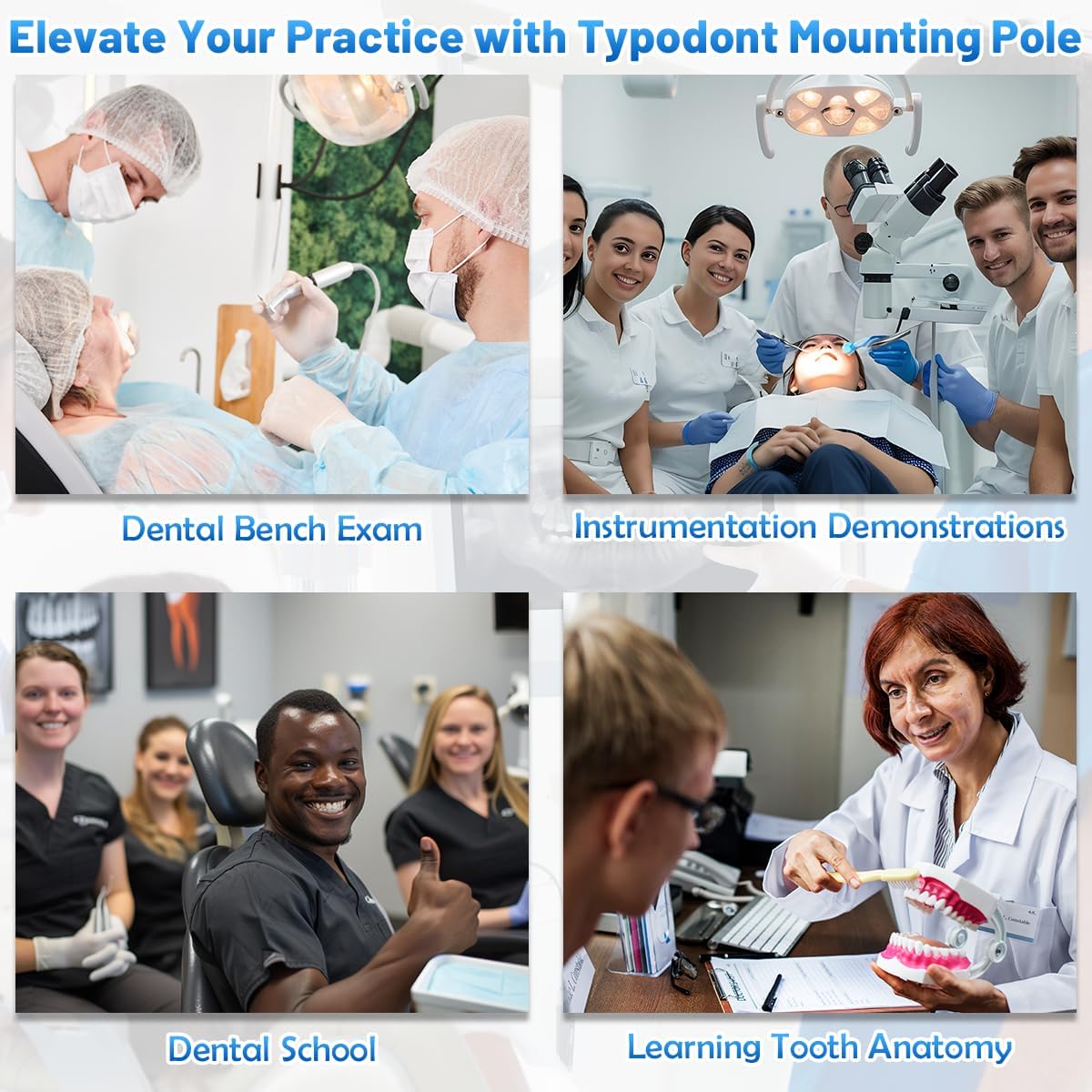 ‌Dental Typodont Stand, Adjustable 360° Rotating Mounting Pole Teeth Model Training Stand Fixed on Desk for Simulation Practice and Educational Practice (Typodont Model is NOT Included)