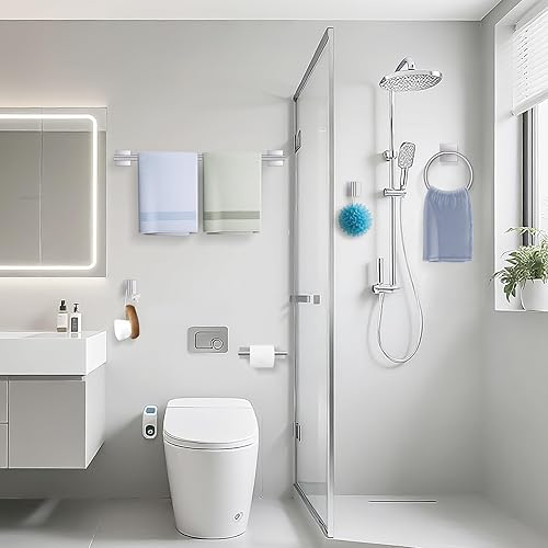 Miniatura 6 de TURS Juego de 5 accesorios de baño de níquel cepillado, juego de toallas de baño de acero inoxidable SUS304, juego de accesorios de baño redondos de