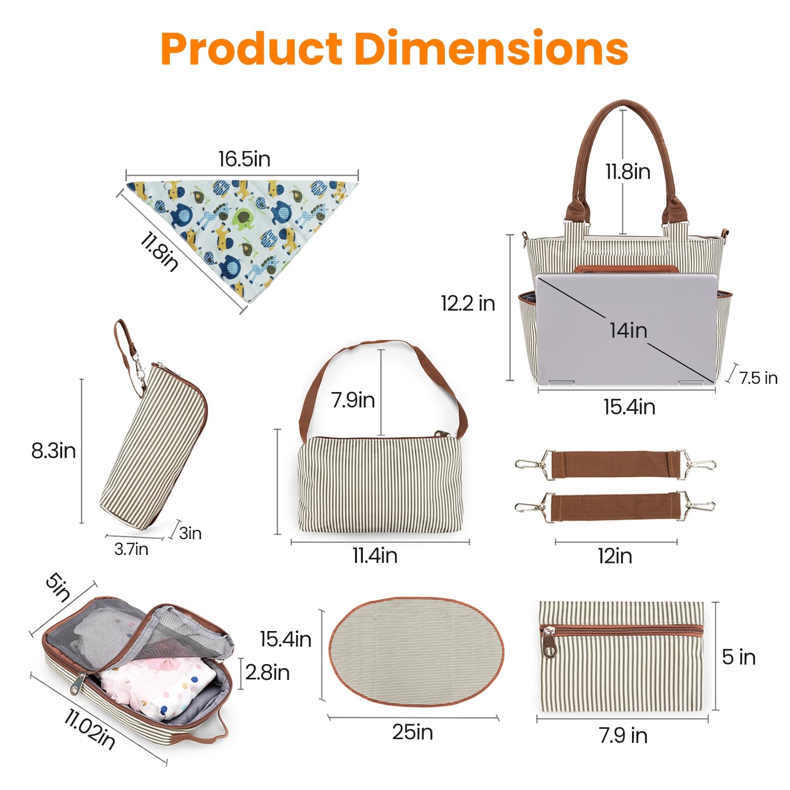 Moclever Juego de 8 bolsas de pañales, bolsa de bebé esencial para bebé, bolsas multifuncionales para cambiar pañales con bolsa de malla para biberones