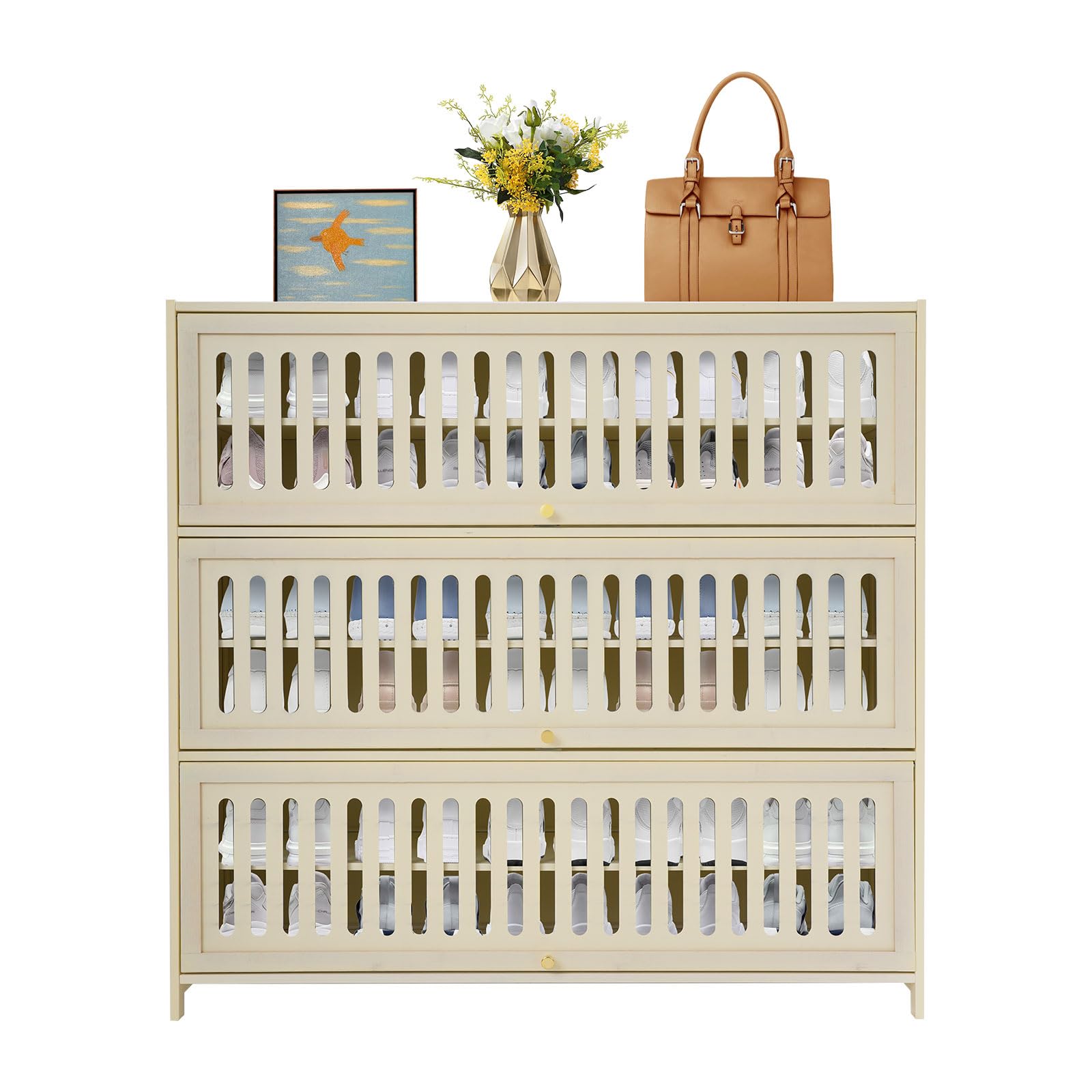 LUOSHALIYA Narrow Shoe Cabinet Storage with 7 Tiers, Hidden Shoes Organizer Cabinet for Entryway, Freestanding Slim Rack Front Door Entrance (White,