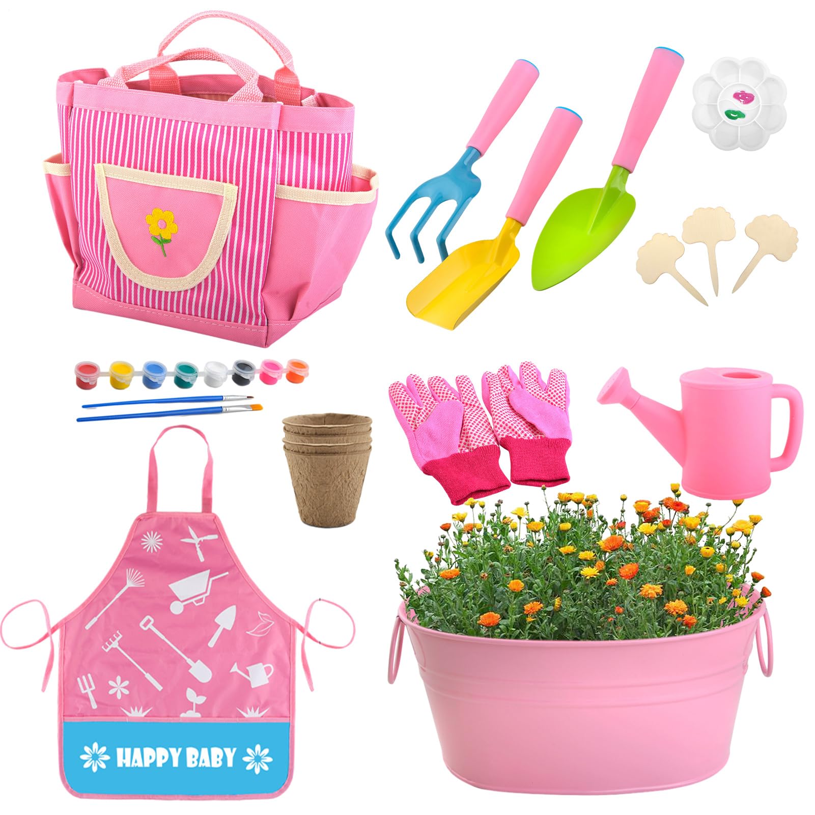 Générique Outils De Jardinage pour Éducatifs STEM | Kit D'outils De Jardinage Avec Tablier Et Gants pour Garçons Filles Anniversaire Pâques Jardin Pelouse Plage