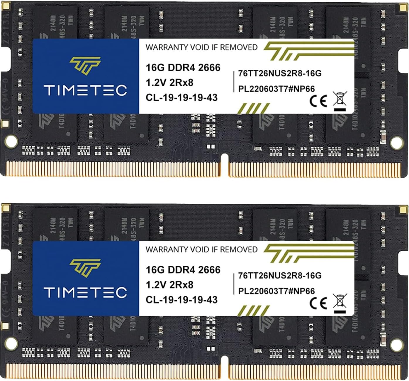 Timetec Selected 32GB KIT (2x16GB) DDR4 2666MHz (PC4-2666V) PC4-21300 SODIMM Laptop RAM – 260-Pin 1.2V CL19 Non-ECC Unbuffered Memory Module for Laptop, Notebook, Mini PC, All-in-One