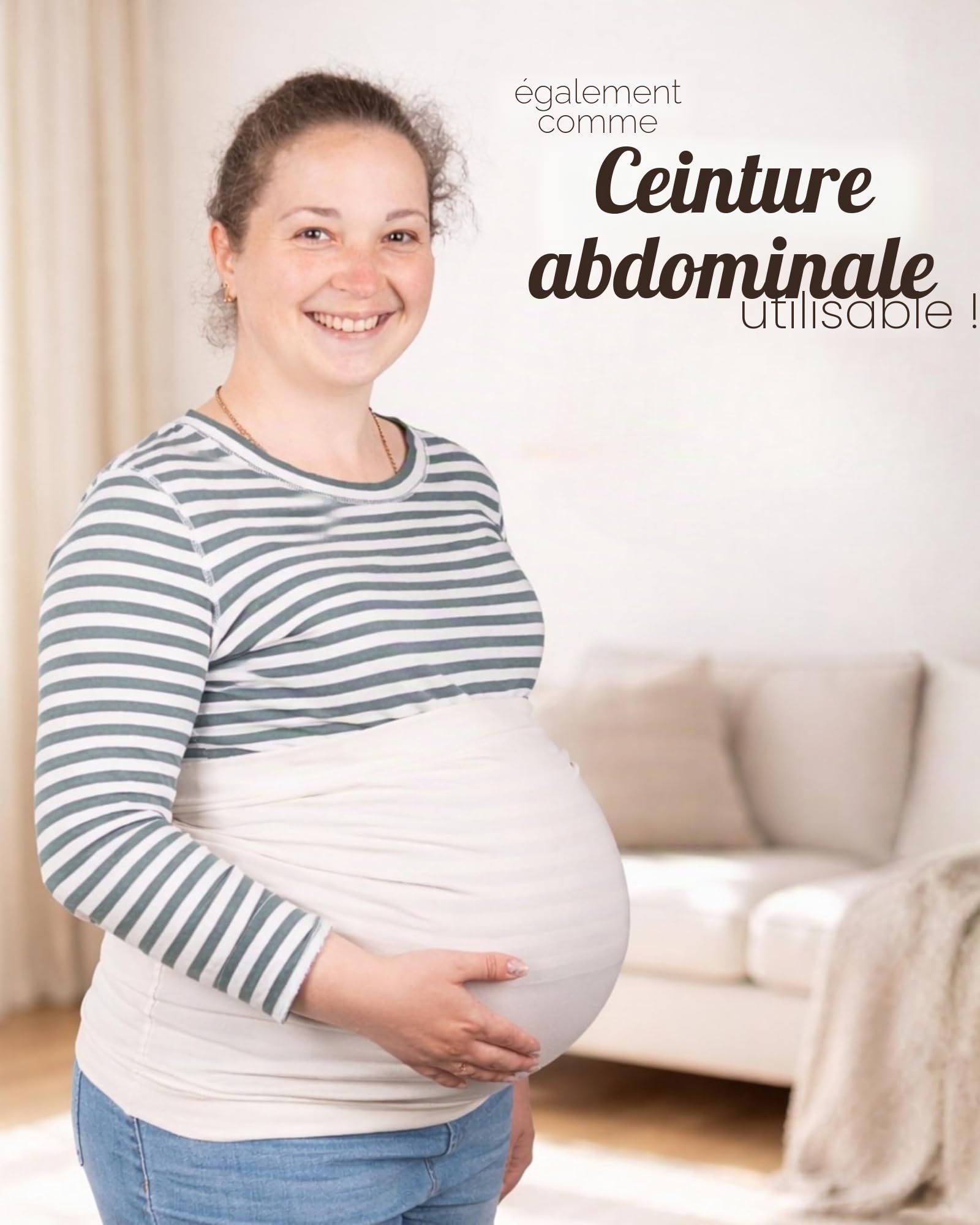 Bandeau Peau à Peau pour Nouveau-Nés - Support Kangourou - Qualité Bio, Couleur Beige, Taille M