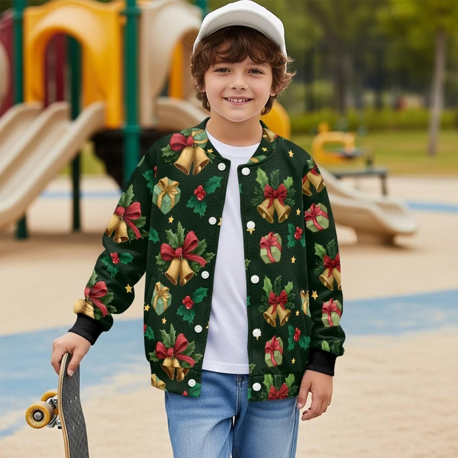 Christmas Jackets 5-12 Lightweight Bomber Coat Long Sleeve Baseball Jackets with Pockets Button Down Cardigan