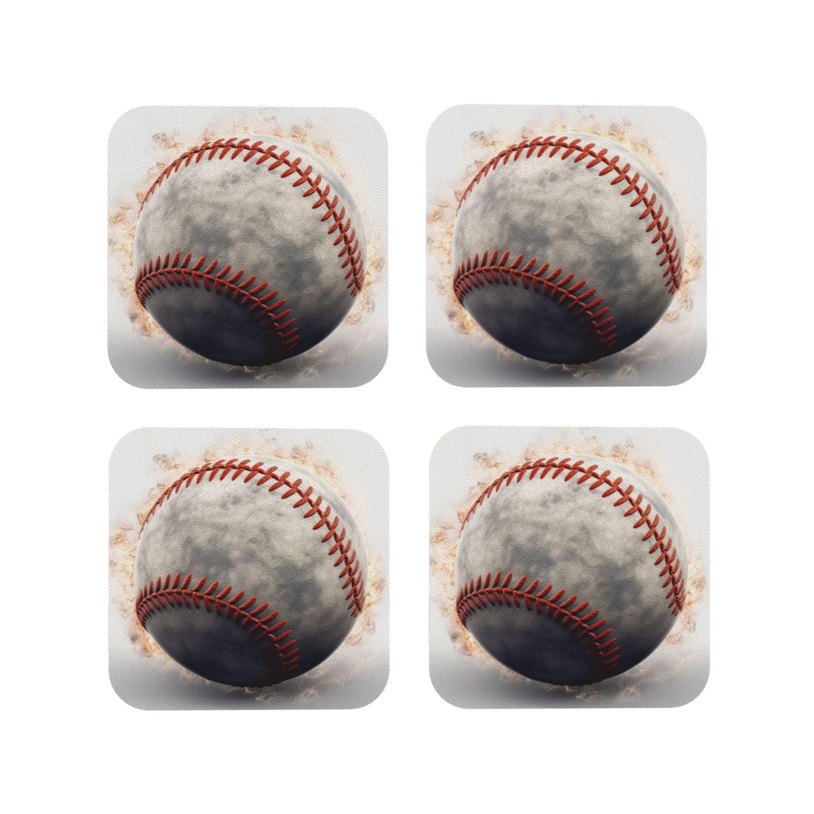 4Pcs PU Leather Coaster for Drinks, Baseball Cup Coastersr 4" Cup Mat Pad, Aesthetic Drink Coasters for Coffee Table, Square Coaster for Tabletop Protection