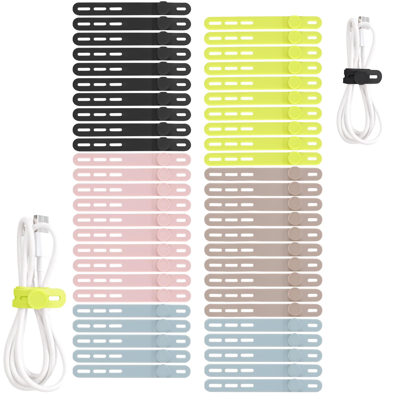 Oligei 25 Pack Silicone Cable Ties - Reusable, Stretchy Cord Organizers For Chargers, Headphones (Khaki) - View #4
