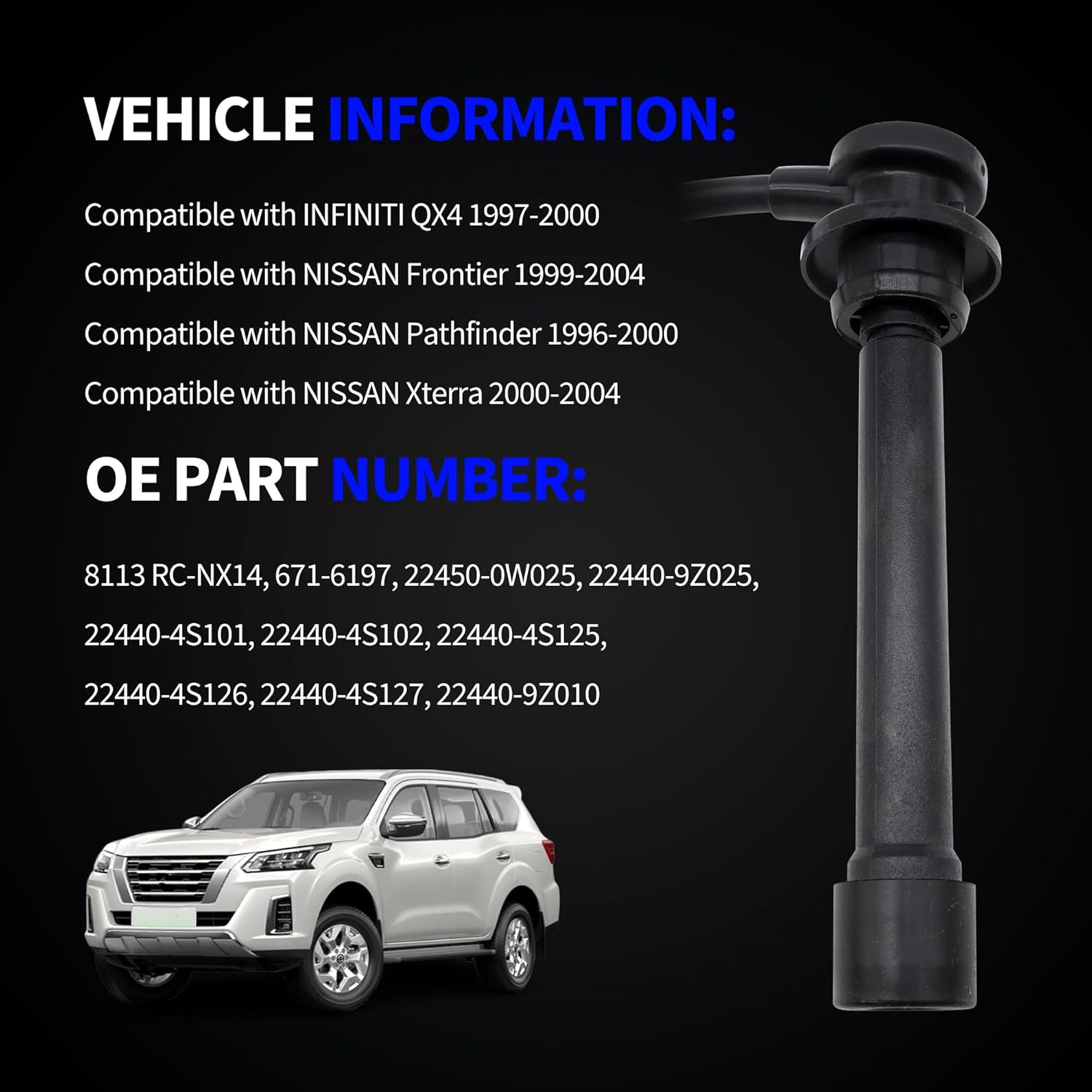 Ignition Spark Plug Wires Set Replacement for NGK 8113 RC-NX14 Compatible with INFINITI QX4 1997-2000 NISSAN Xterra 2000-2004 Pathfinder 1996 1997 1998 1999 2000 Frontier 1999 2000 2001 2002 2003 2004