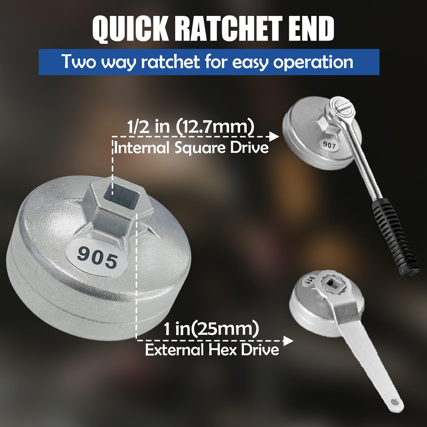 Juego de 23 llaves de vaso de filtro de aceite, juego de llaves de filtro de aceite de aleación de aluminio, herramienta de extracción de tapa de filtro de aceite de 1/2 pulgada con funda de