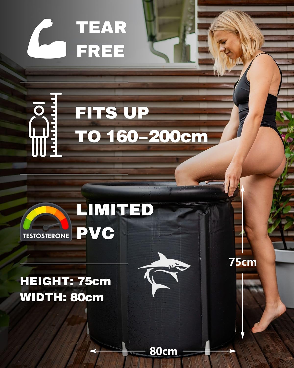 Ice Bath (80 cm Ø) XL, Vasca Ghiaccio Crioterapia con 8 in Acciaio Inox, Borsa Sportiva/Termometro/Scudo Termico/Copertura Antipolvere - Set Completo, Vasca da Bagno Adatto per Gli Atleti
