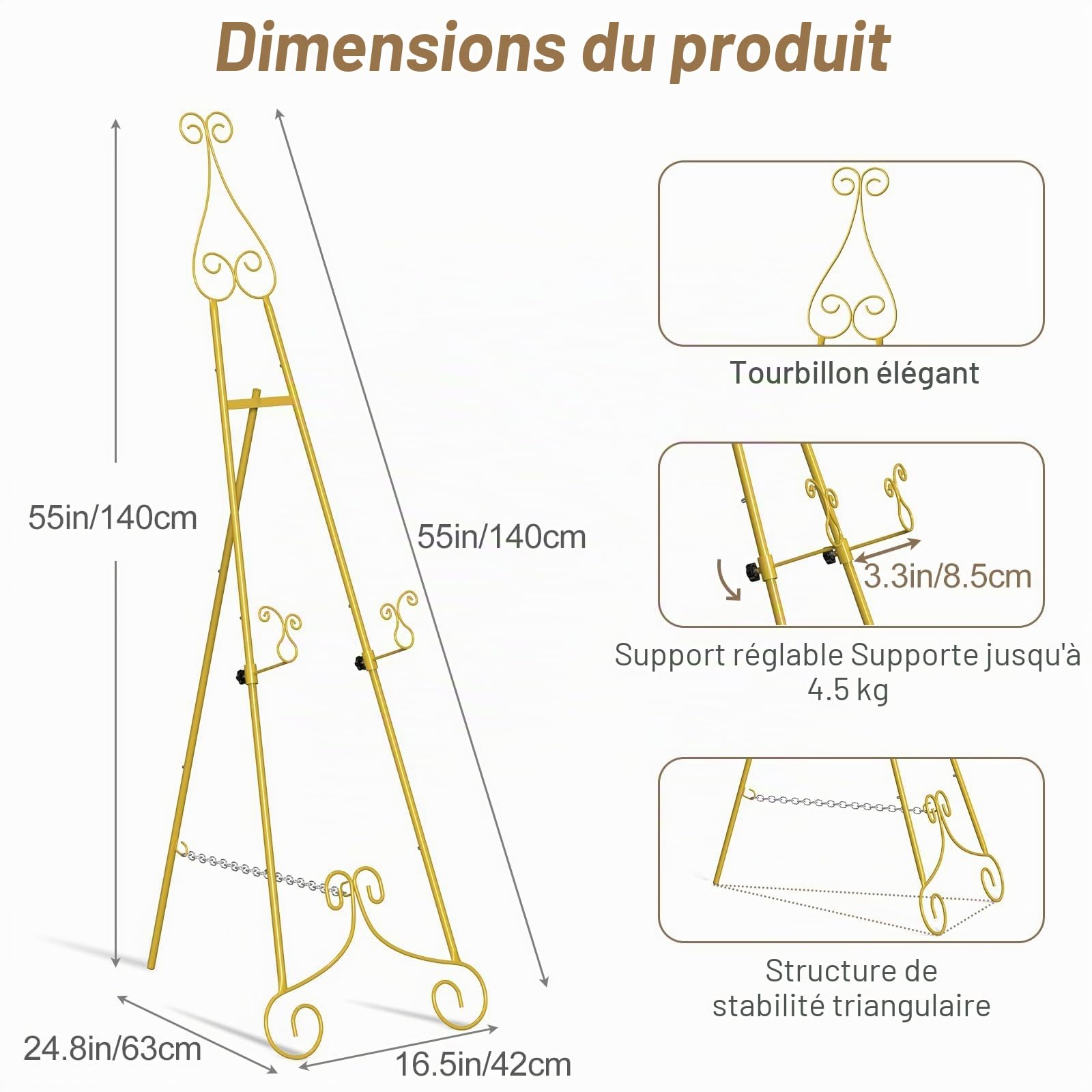 LIANTRAL Ensemble de chevalet de 2 pièces, grand support en métal pour panneau de bienvenue à l'entrée de mariage, réglable, cadre à miroir d'art autoportant gratuit avec support à chaîne pour