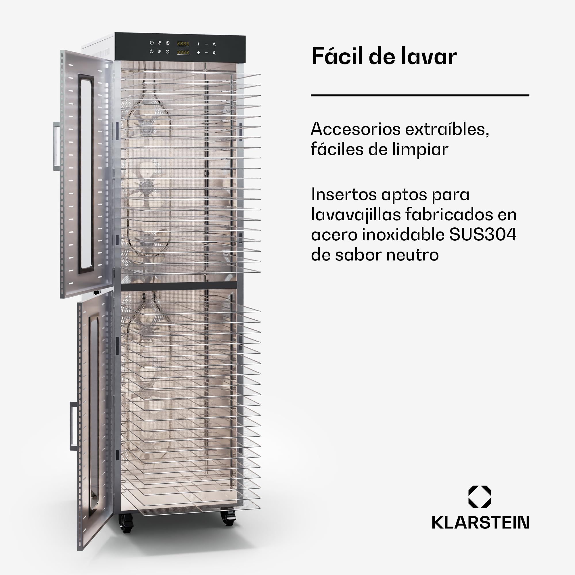 Klarstein Deshidratador De Alimentos, 4000W, 40 Bandejas Acero Inoxidable, 30-90 °C, Temporizador 24h, 6 Ventiladores, 2 Cámaras, 50-55 dB, Ideal Para Frutas, Verduras, Carne, Hierbas, Plateado