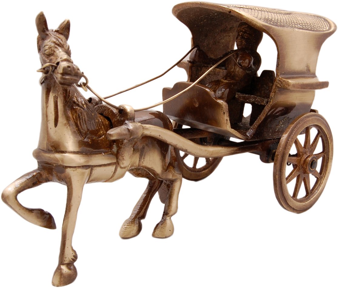 Two Moustaches Brass Horse Cart Replica Showpiece, Brass Showpiece for Corner Shelves, Size – 5.5 Inches, Standard, Pack of 1